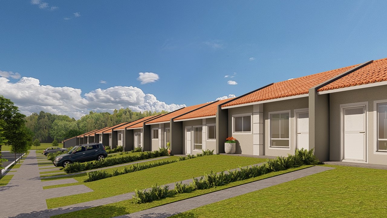 Perspectiva lateral do conjunto de casas